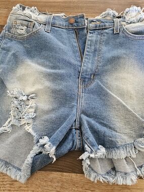 Vibrant Light Blue Distressed Denim Shorts